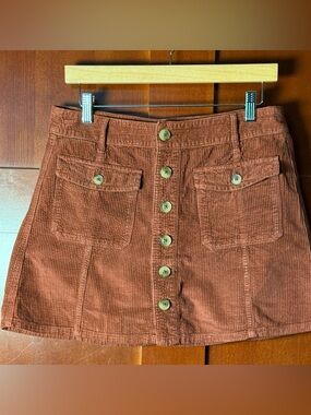 American Eagle Outfitters Rust Corduroy Button-Front Mini Skirt Size 10